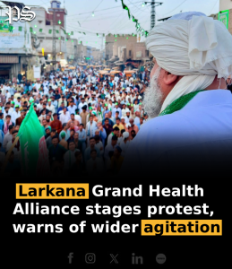 Larkana: Grand Health Alliance stages protest, warns of wider agitation