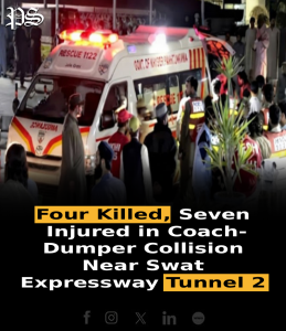 Four Killed, Seven Injured in Coach-Dumper Collision Near Swat Expressway Tunnel 2