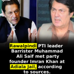 Rawalpindi: PTI leader Barrister Muhammad Ali Saif met party founder Imran Khan at Adiala Jail, according to sources.