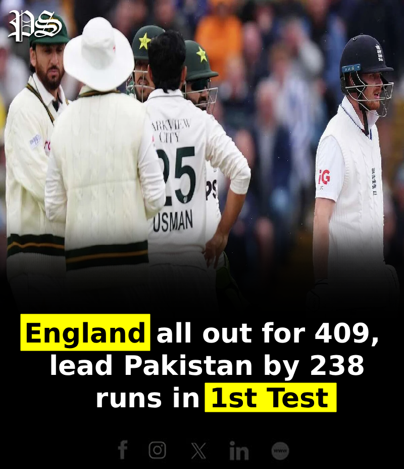 England all out for 409, lead Pakistan by 238 runs in 1st Test