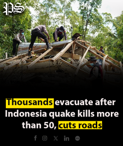 Thousands evacuate after Indonesia quake kills more than 50, cuts roads