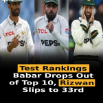 Test Rankings: Babar Drops Out of Top 10, Rizwan Slips to 33rd