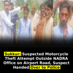 Sukkur: Suspected Motorcycle Theft Attempt Outside NADRA Office on Airport Road, Suspect Handed Over to Police