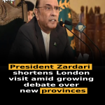 President Zardari shortens London visit amid growing debate over new provinces