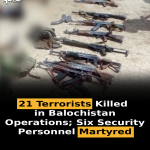 21 Terrorists Killed in Balochistan Operations; Six Security Personnel Martyred