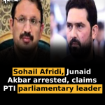 Sohail Afridi, Junaid Akbar arrested, claims PTI parliamentary leader 