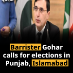 Barrister Gohar calls for elections in Punjab, Islamabad
