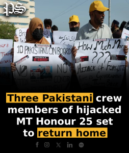 Three Pakistani crew members of hijacked MT Honour 25 set to return home