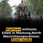 Eighteen militants killed in Mastung, North Waziristan operations: State media