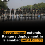 Government extends Rangers deployment in Islamabad until Oct 15