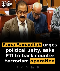 Rana Sanaullah urges political unity, asks PTI to back counterterrorism operation