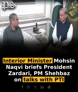 Interior Minister Mohsin Naqvi briefs President Zardari, PM Shehbaz on talks with PTI